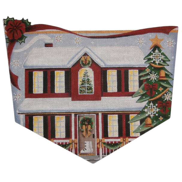 1470a Red House Christmas Cuff  8" x 11" 18 Mesh Rebecca Wood Designs!