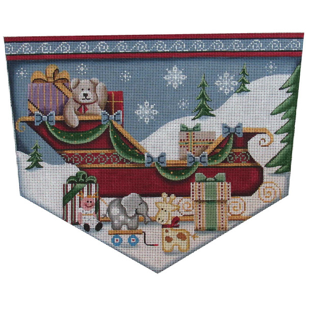 1475 Teddy in the sleigh Cuff  8" x 11" 13 Mesh Rebecca Wood Designs!