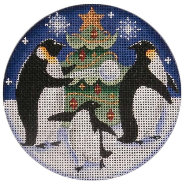 1049e Penguin Christmas 4" Round 18 Mesh Rebecca Wood Designs!