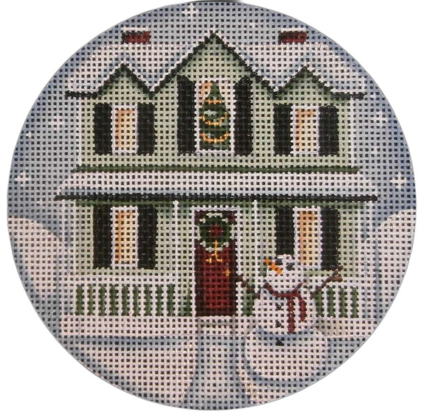 1050b Green Christmas House 4" 13 Mesh Rebecca Wood Designs!