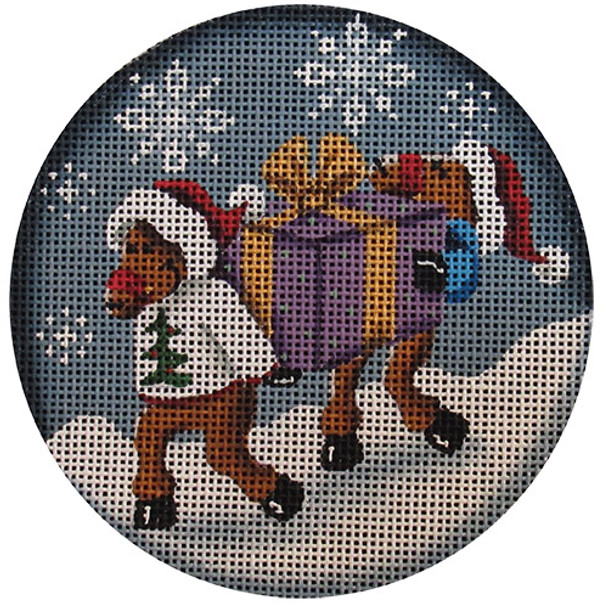 1054d Big Present Reindeer 4" Round 18 Mesh Rebecca Wood Designs!