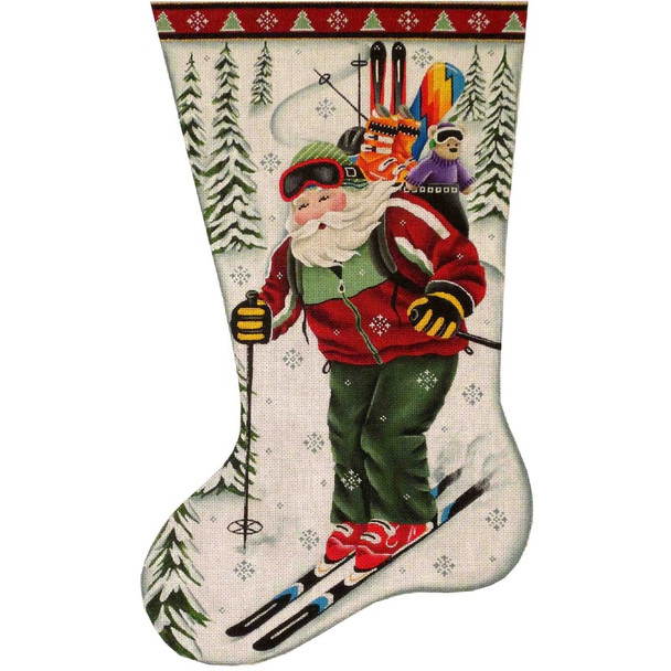 389a Skiing Santa 11 x 19 13 Mesh Rebecca Wood Designs! !