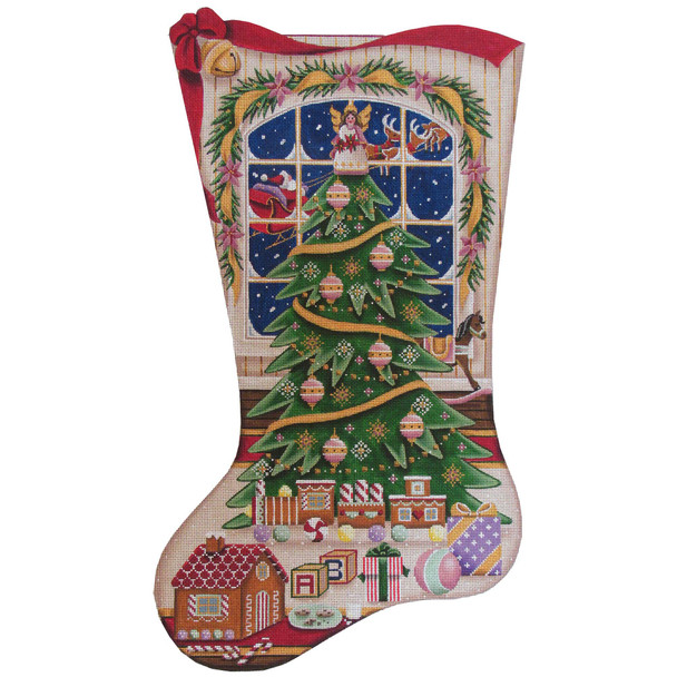 1397a Christmas Magic Girl Stockings  11" x19" 13 Mesh Rebecca Wood Designs!