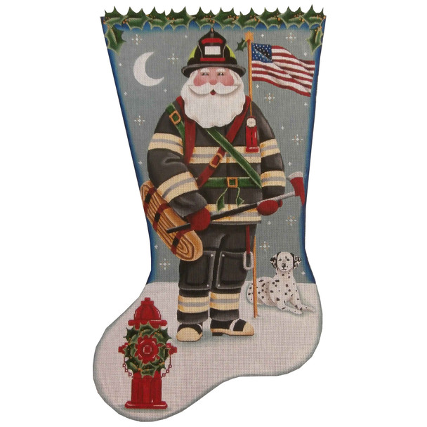 1391 Fireman Santa Stocking 11" x 19" 13 Mesh Rebecca Wood Designs!