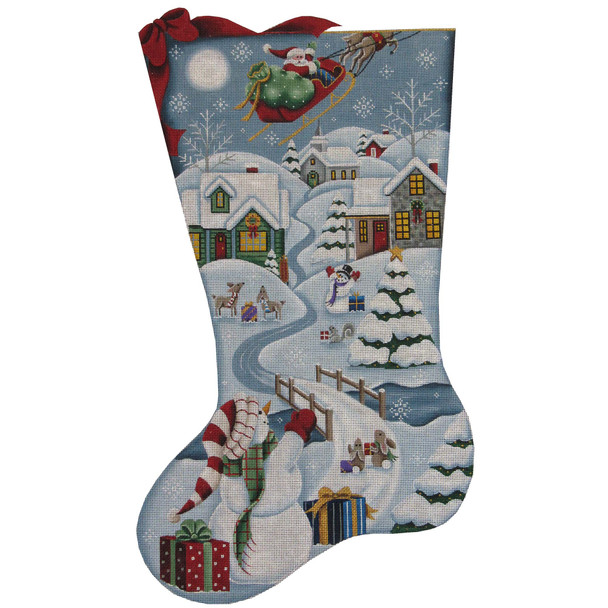 1395 Christmas In The Village Stocking 11" x 19" 18 Mesh Rebecca Wood Designs!