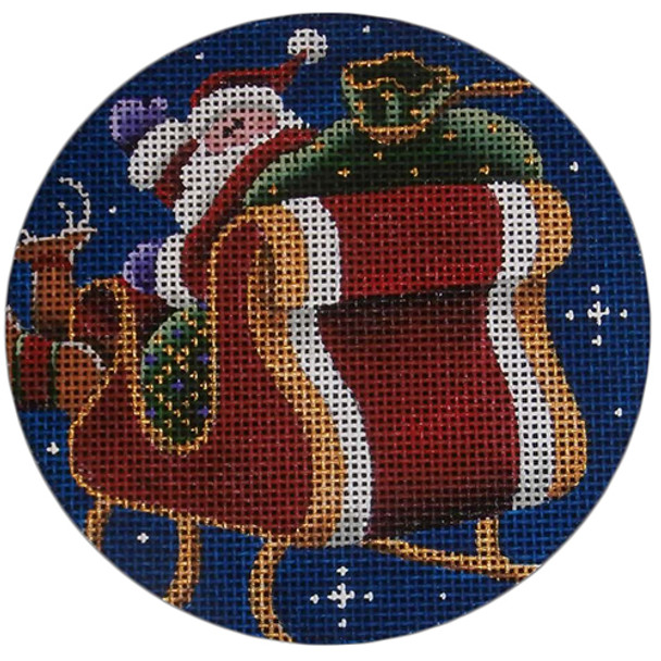 1051a Goodnight! Santa And Sleigh 4" Round 18 Mesh Rebecca Wood Designs!