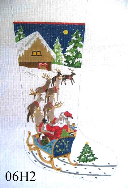 Stocking 06H2 Santa in Sleigh/ Reindeer ‐ 14" x 23" 13 Mesh MM Designs 