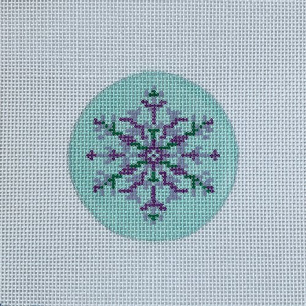 N8 Nordic Snowflake -aqua/purple 3.25" round 14  Mesh Blue Ridge Stitchery