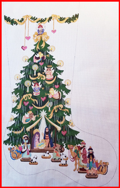 CS-174 Nativity Tree - gold ribbons 18 Mesh 23" TALL Strictly Christmas!