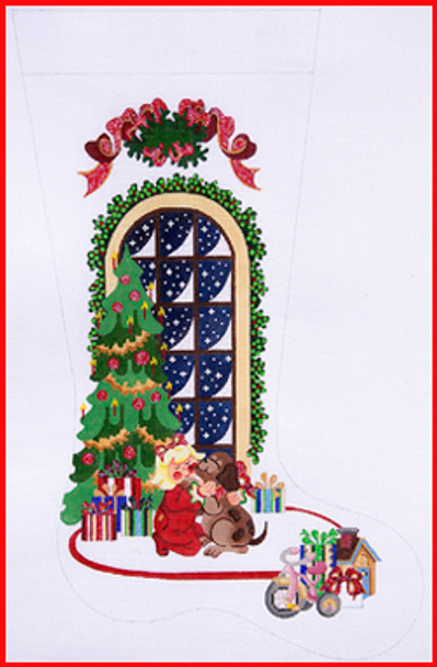 CS-238HG Best Gift - Girl w/dog in front of tree Shown With Ribbon Top 18 Mesh 23" TALL Strictly Christmas!