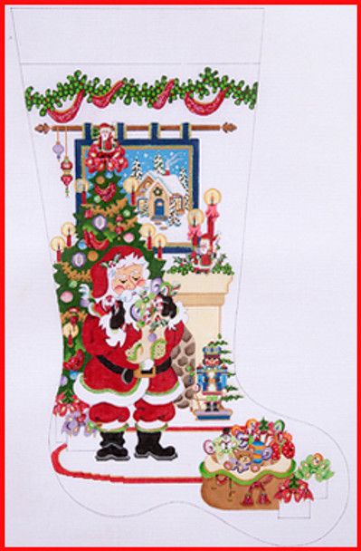 CS-273 Santa w/fireplace w/tapestry, Nutcracker on hearth 18 Mesh 23" TALL Strictly Christmas!