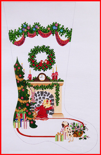 CS-361 Paisley fabric w/Santa medallions - burgundy, green & gold 18 Mesh Stocking 23" Tall Strictly Christmas