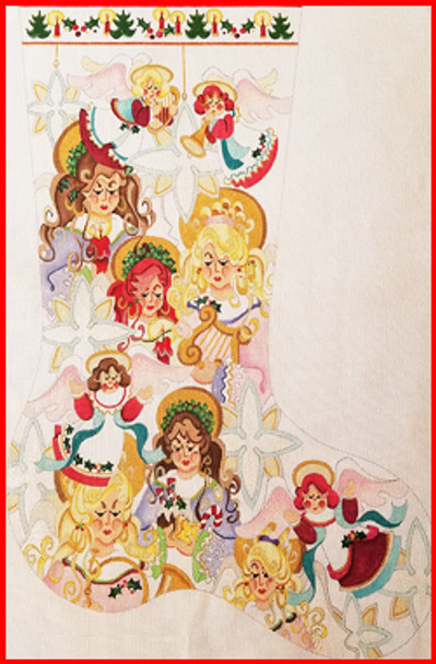 CS-345 Multi angel faces (15) 18 Mesh Stocking  23'Tall Strictly Christmas!