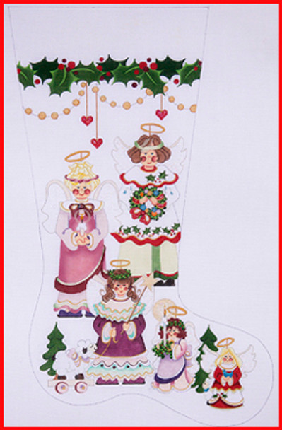 CS-522 Five angels w/lamb on rollers 13 Mesh Stocking  23'Tall Strictly Christmas!