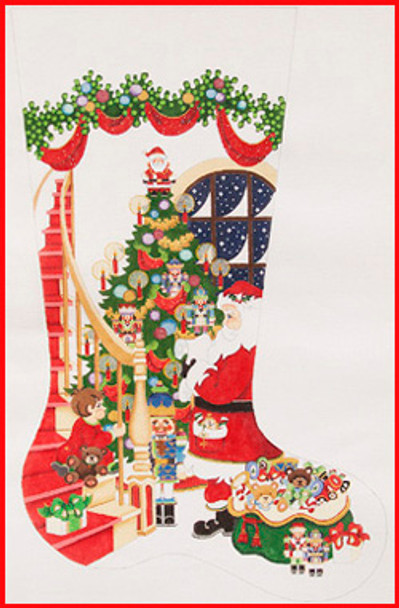 CS-393 Santa Boy staircase heavy garland w/swags 18 Mesh Stocking 23" Tall Strictly Christmas!