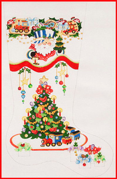 CS-511 Christmas tree w/train  w/Santa head 18 Mesh Stocking 23" Tall Strictly Christmas!