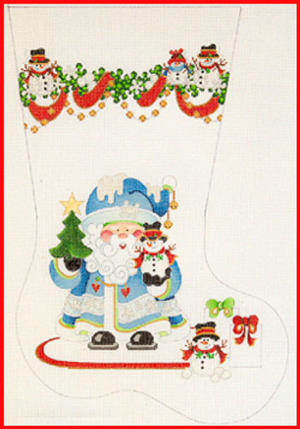 CS-1144 Santa; garland w/snowmen 18 Mesh Stocking MID-SIZE 18" tall Strictly Christmas!