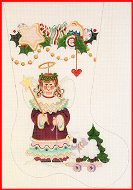 CS-1132 Angel w/star wand & lamb on rollers - cookie, candy & holly garland 18 Mesh Stocking MID-SIZE 18" tall Strictly Christmas!
