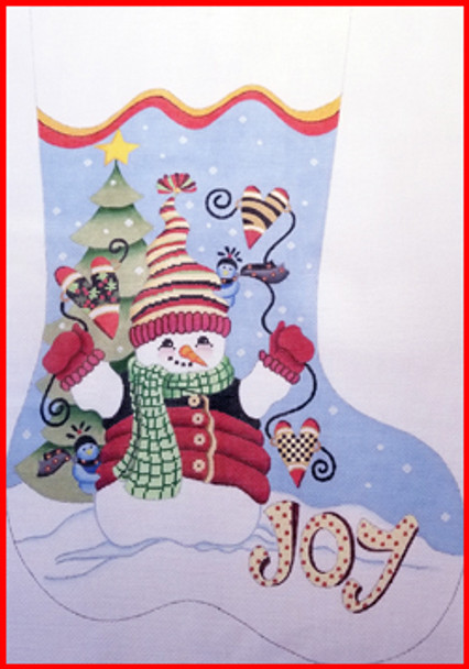 CS-3001 Snowman in hat & vest w/word JOY on toe (J. Lambien) 18 Mesh Stocking MID-SIZE 18" tall Strictly Christmas!