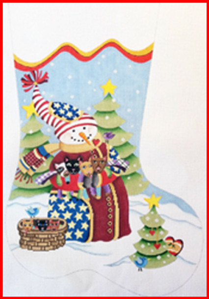 CS-3000 Top hat snowman w/rabbits (J. Lambien) 18 Mesh Stocking MID-SIZE 18" tall Strictly Christmas!
