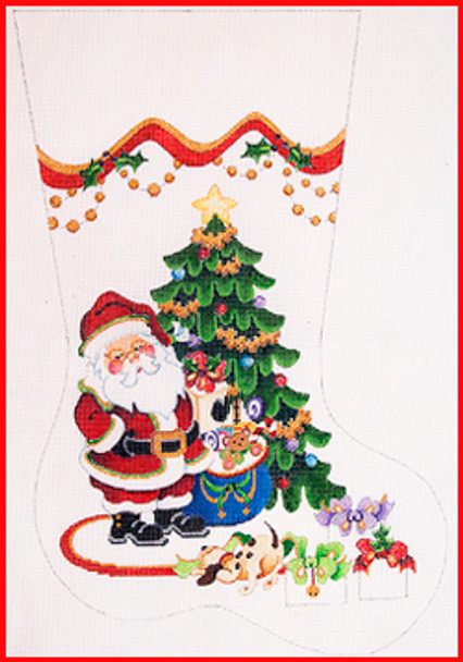 CS-2000 Santa, tree & dog 18 Mesh Stocking MID-SIZE 18" tall Strictly Christmas!
