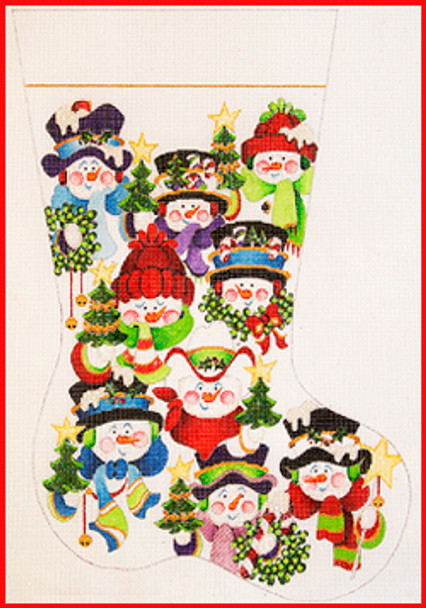 CS-1191 Multiple Snowman faces 18 Mesh Stocking MID-SIZE 18" tall Strictly Christmas!