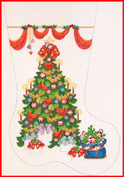 CS-1182 Fancy decorated Christmas tree w/peppermint ornaments 18 Mesh Stocking MID-SIZE 18" tall Strictly Christmas!