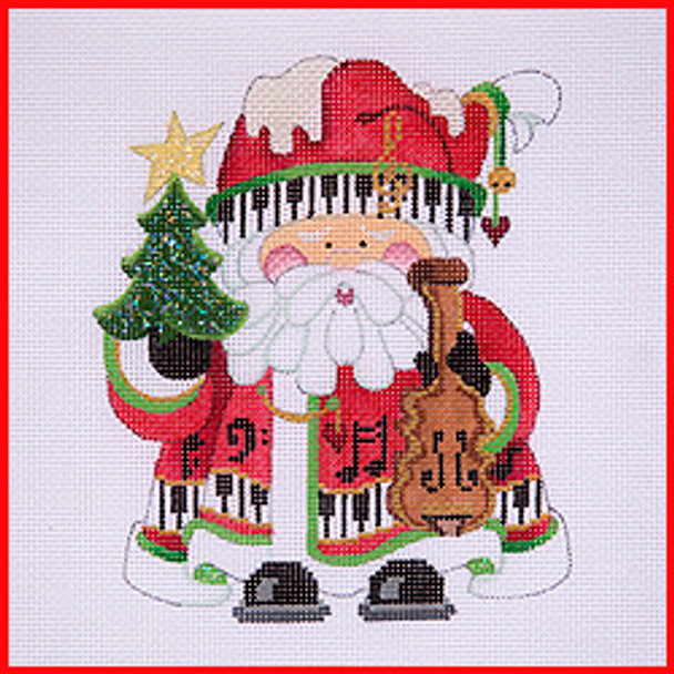 COSA-12 Tree & violin - red coat w/keyboard border 5 1/2" to 6" tall 18 Mesh SQUATTY SANTA Strictly Christmas