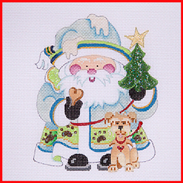 COSA-15 Tree & dog on leash - icy blue coat w/paw prints 5 1/2" to 6" tall 18 Mesh SQUATTY SANTA Strictly Christmas