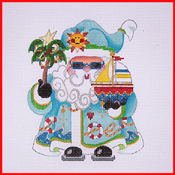 COSA-29 Palm tree & sailboat - blue coat w/lifebuoy & rope 5 1/2" to 6" tall 18 Mesh SQUATTY SANTA Strictly Christmas