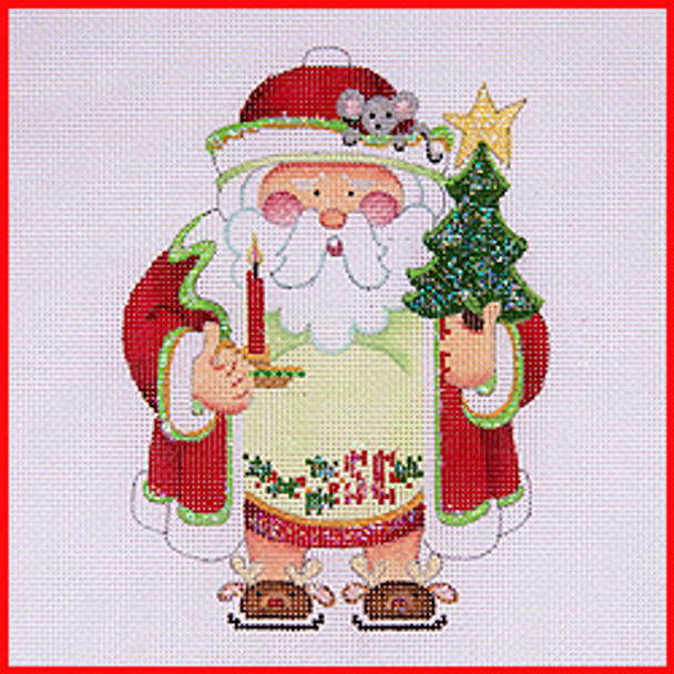 COSA-45 Tree & candle - nightshirt & robe & reindeer slippers5 1/2" to 6" tall 18 Mesh SQUATTY SANTA Strictly Christmas