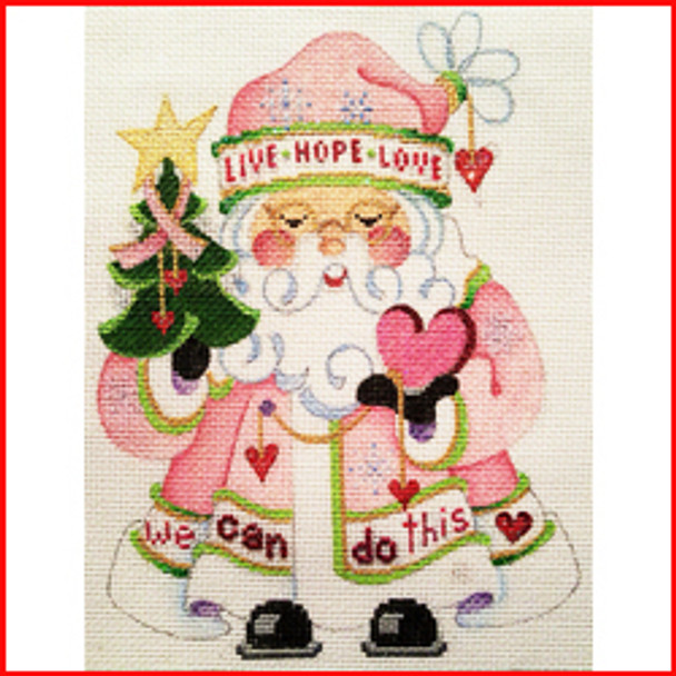 COSA-83 Tree & heart - pink coat - Breast Cancer Santa 5 1/2" to 6" tall 18 Mesh SQUATTY SANTA Strictly Christmas