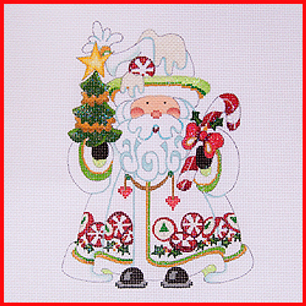 COSA-74 Tree and candy cane - white coat w/red & white candy 6" to 7 1/2" tall 18 Mesh SQUATTY SANTA Strictly Christmas