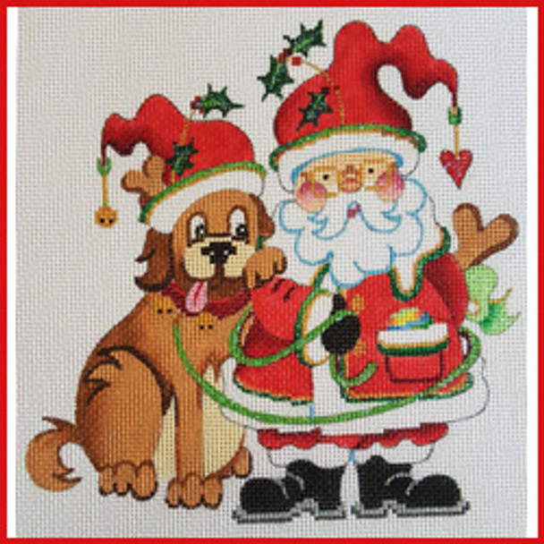 COKR-01 Dog on leash wearing hat 6 1/2" x 6" 18 Mesh KRINGLE SANTA Strictly Christmas