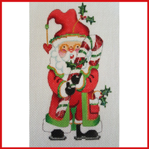 COKR-07 Kringle holding large candy cane 6 1/4" x 3 1/4" 18 Mesh KRINGLE SANTA Strictly Christmas