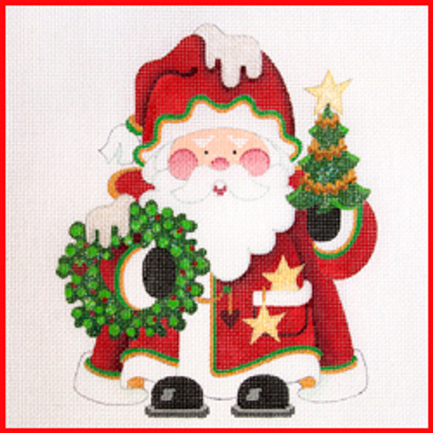 SS-03 Santa w/wreath & tree (COSA-01)  8" x 11" 18 Mesh STANDING SANTA Strictly Christmas