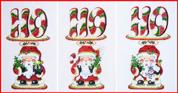 SP-08 Spindle w/word HO over larger Santa 8" x 4 1/2 18 Mesh Middle Canvas Only SANTA HO-HO-HO SPINDLE Strictly Christmas