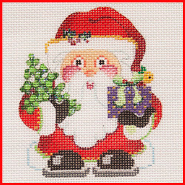 CORS-02 Santa holding package and tree 4" x 3" 18 Mesh Strictly Christmas