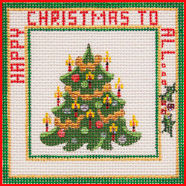 COSQ-12 Happy Christmas to all  3 1/2" x 3 1/2" 18 Mesh NIGHT BEFORE CHRISTMAS SQUARE Strictly Christmas