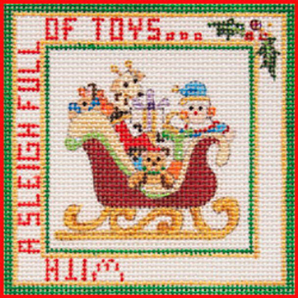 COSQ-10 With a sleigh full of toys 3 1/2" x 3 1/2" 18 Mesh NIGHT BEFORE CHRISTMAS SQUARE Strictly Christmas