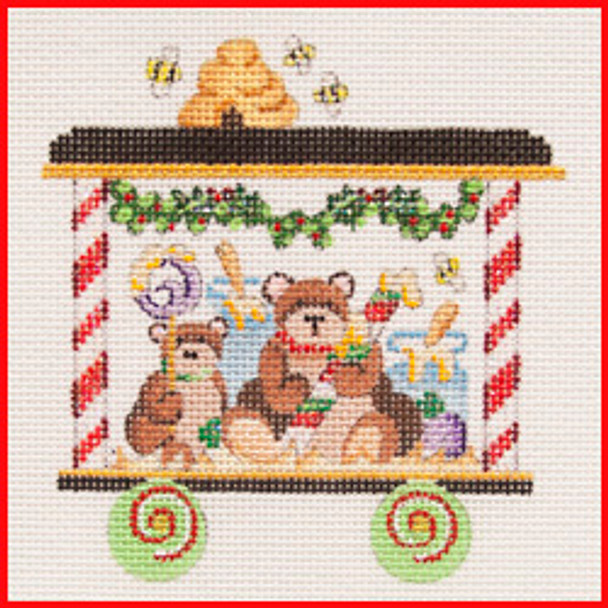 COTR20-4 Bears, honey & beehive 4" x 4" 18 Mesh CHRISTMAS TRAIN Strictly Christmas