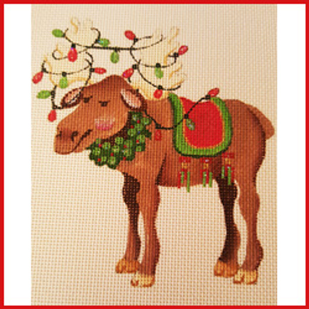 COAN-41 Moose w/redsaddle&lights inantlers 4 1/2" x 3 3/4" 18 Mesh Strictly Christmas