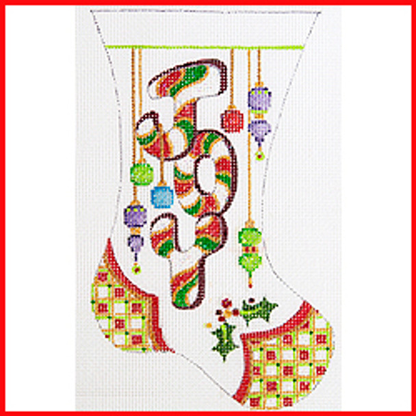 COLM-10 JOY and ornaments 6 3/4" x 4" 18 Mesh MINI STOCKING Strictly Christmas