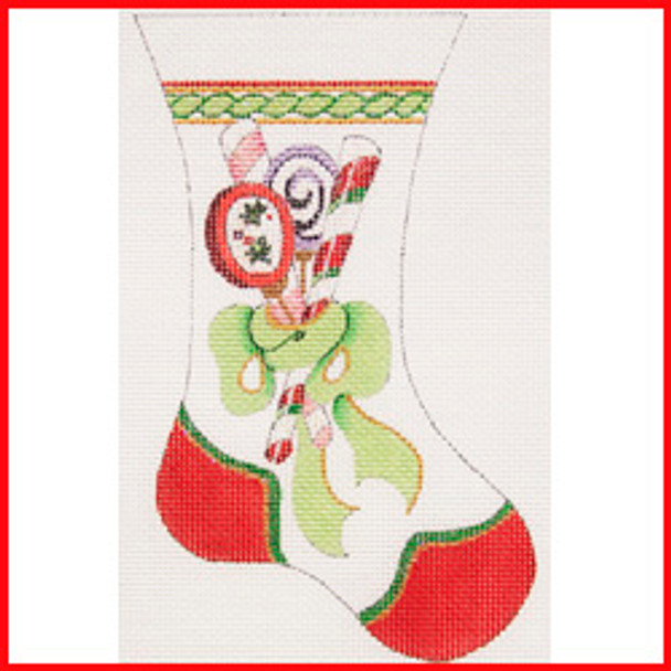 COLM-09 Candy w/green bow 6 3/4" x 4" 18 Mesh MINI STOCKING Strictly Christmas