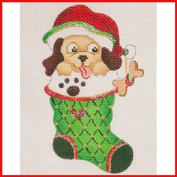 COMS-01 Dog w/Santa hat & paw print 3 1/2" X 2 1/2" 18 Mesh MINI STOCKING Strictly Christmas