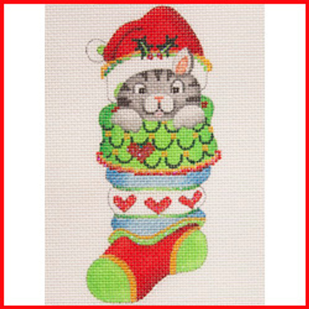 COMS-02 Cat w/hearts 3 1/2" X 2 1/2" 18 Mesh MINI STOCKING Strictly Christmas