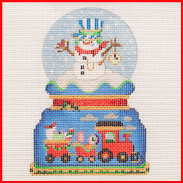 COSG-07 Snowman train engineer snowglobe 5" x 3 1/2 18 Mesh Strictly Christmas