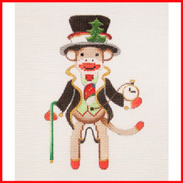 COSK-06 Dapper sock monkey in tuxedo & top hat w/cane & clock 5 1/4" x 3 1/2" 18 Mesh Strictly Christmas