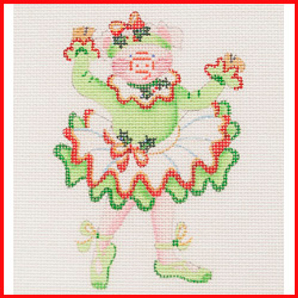 CODA-01 Dancing pig in green Christmas tutu 4 1/2" x 3 1/2" 18 Mesh Strictly Christmas
