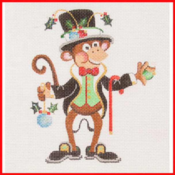 CODA-10 Monkey in tutu & top hat & cane w/ornaments 5 1/2" x 4 1/4"18 Mesh Strictly Christmas